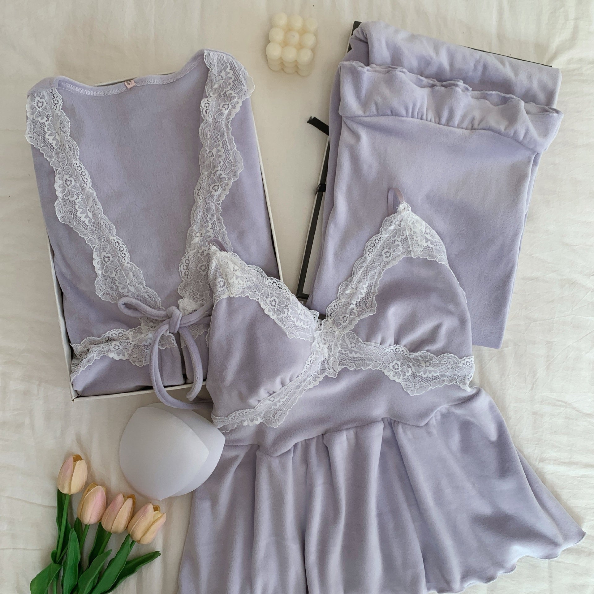 Cream Lace Lounge Set / Lavender Lace Lounge Set