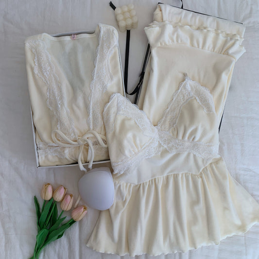 Cream Lace Lounge Set / Lavender Lace Lounge Set