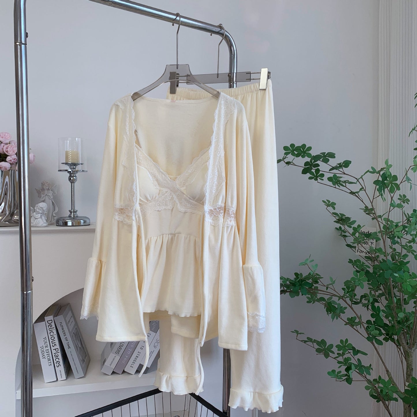 Cream Lace Lounge Set / Lavender Lace Lounge Set