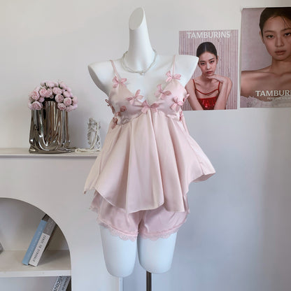Pink Satin Bow Sleepwear Set