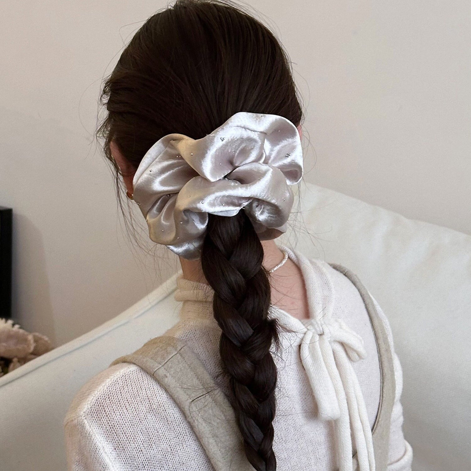 Luna Luxe Rhinestone Satin Scrunchie