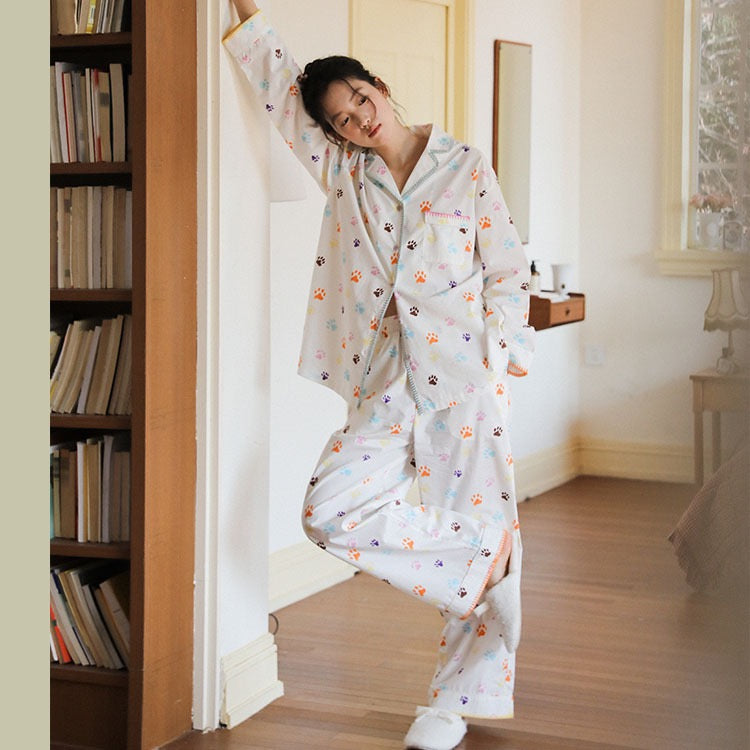 Rainbow Paw Print Cotton Pajama Set